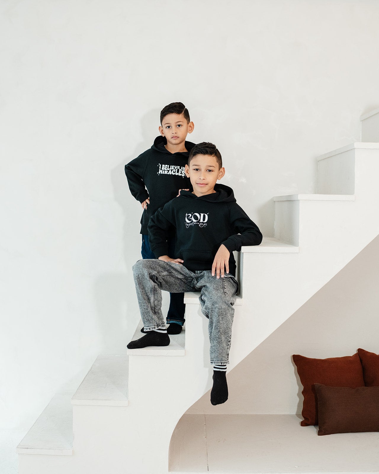 God has great plans Kids Eco Hoodie Black