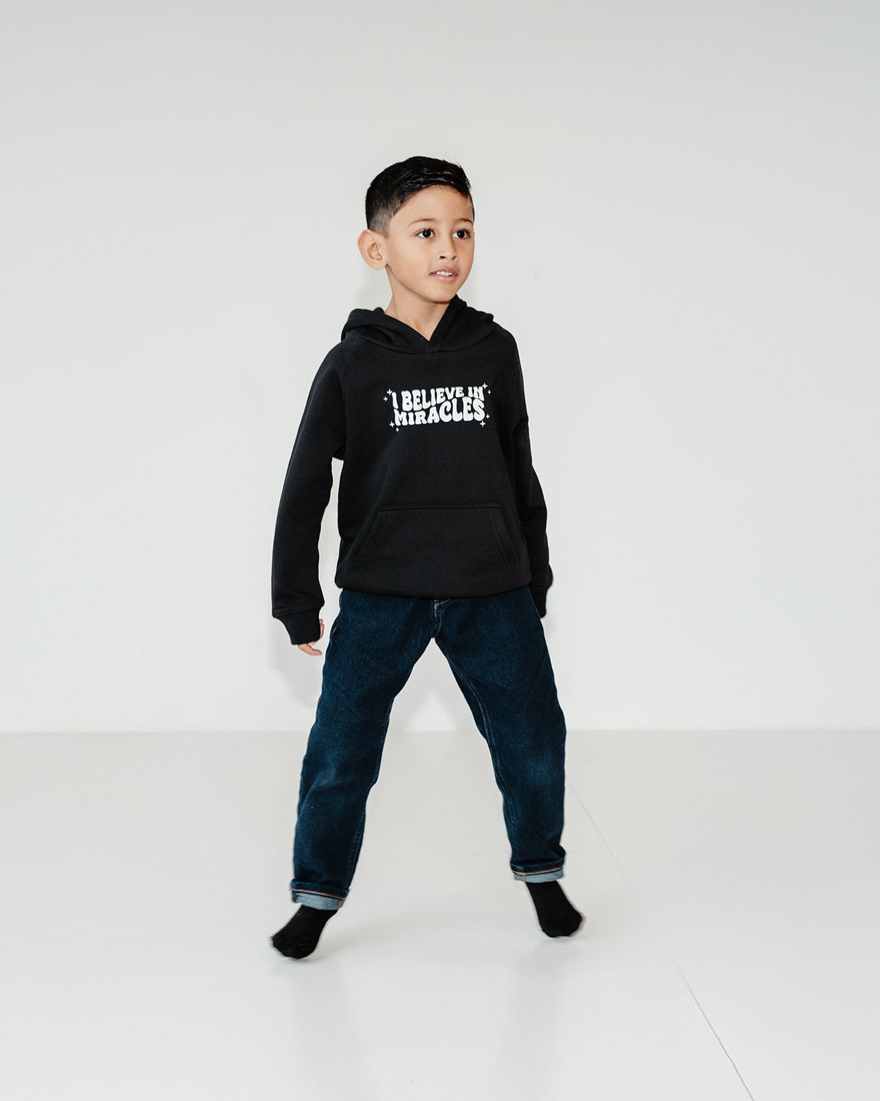 I believe in Miracles Kids Eco Hoodie Black