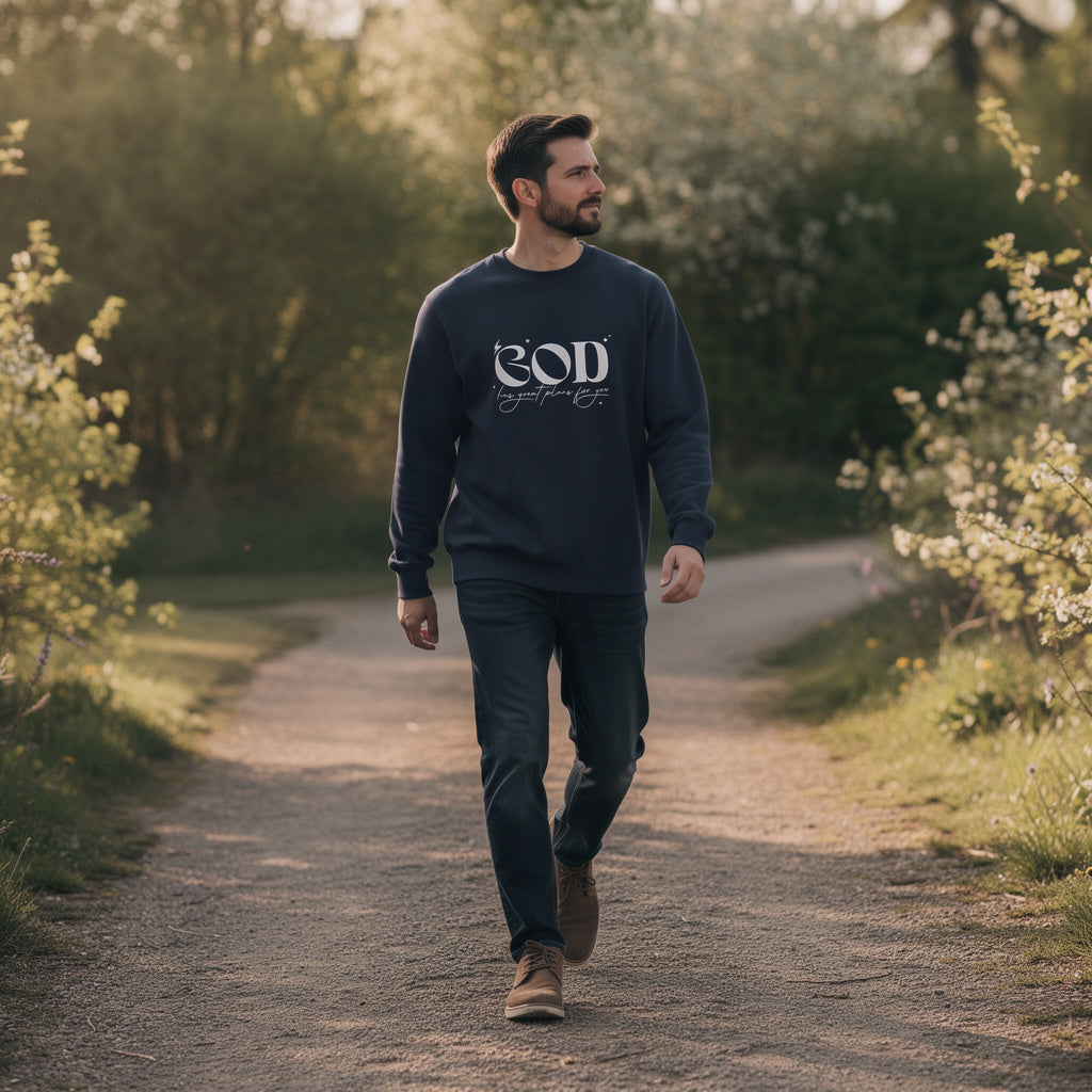 GOD HAS GREAT PLANS FOR YOU UNISEX ECO SWEATSHIRT FRENCH NAVY