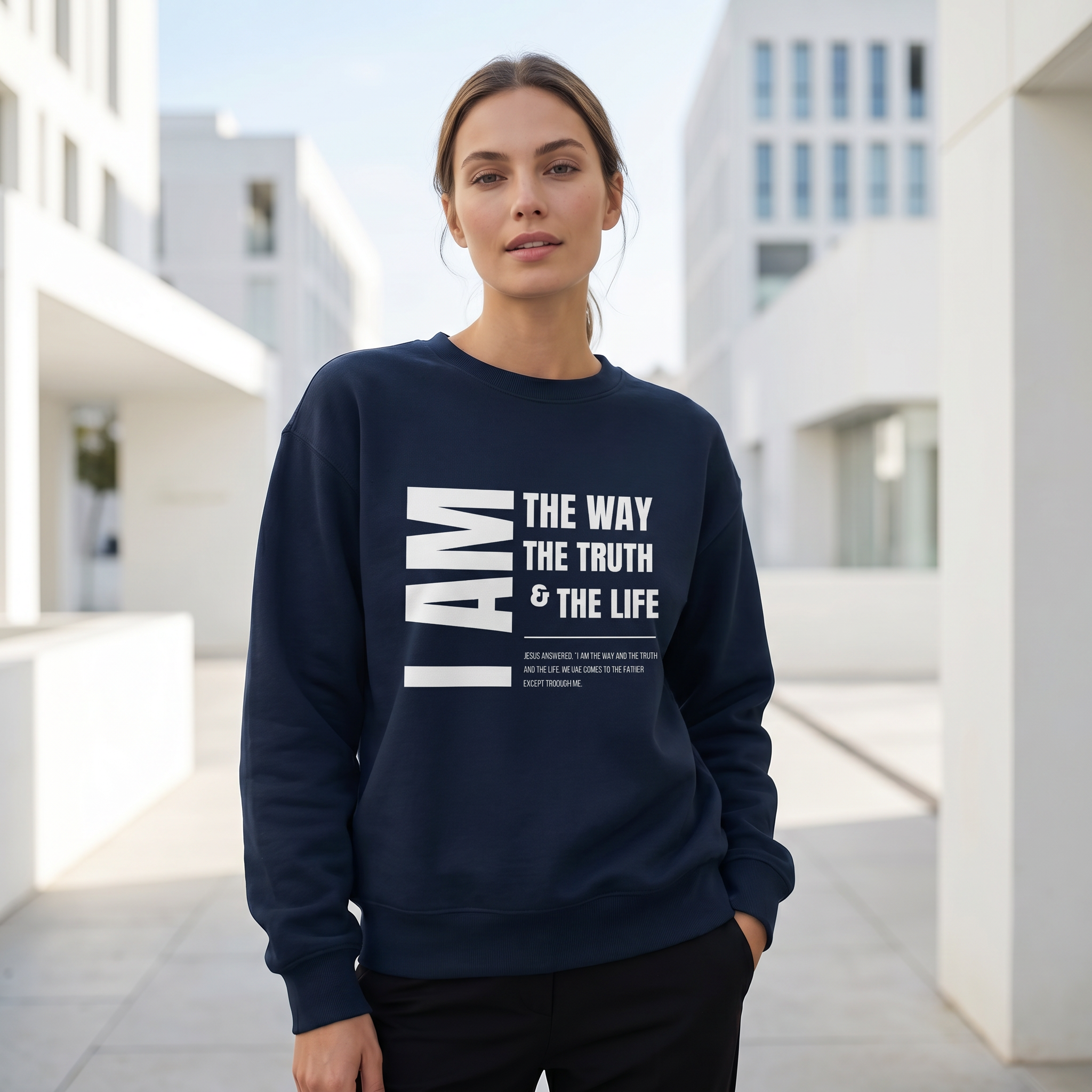 I am the way, truth and the life Unisex eco sweatshirt French navy