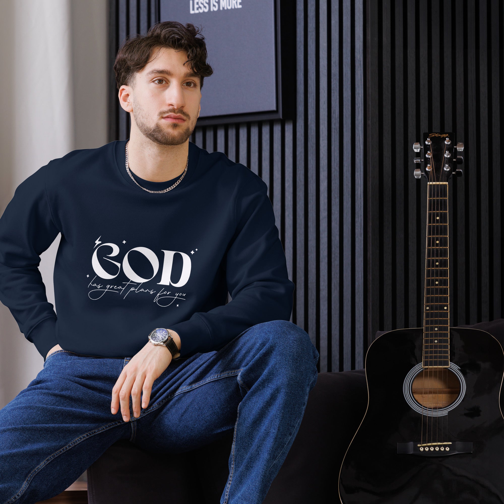 GOD HAS GREAT PLANS FOR YOU UNISEX ECO SWEATSHIRT FRENCH NAVY